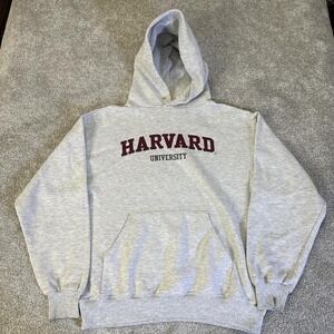 Vintage Harvard Hoodie Jerzees Gray Men's Medium College Sweatshirt